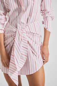 White/Pink Trish Striped Shirting Waist Tie Shirt Dress | Women's Dresses by Derek Lam 10 Crosby