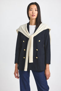 Black-Chalk Walter Double Breasted Jacket with Shrug | Women's Jackets by Derek Lam 10 Crosby
