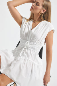 White Tora V-Neck Dress | Women's Dress by Derek Lam