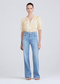 Yellow Multi Nora Puff Sleeve Top | Women's Top by Derek Lam 10 Crosby