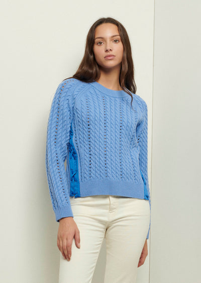 Baby Cobalt Aitana Lace Up Crewneck Sweater | Women's Sweater by Derek Lam