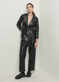 Black Faux Leather Ralph Ruched Sleeve Jacket | Women's Jacket by Derek Lam 10 Crosby