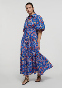 Blue Multi Dahlia Balloon Sleeve Shirt Dress | Women's Dress by Derek Lam 10 Crosby