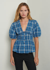 Blue Multi Maureen Ballon Sleeve Top | Women's Top by Derek Lam