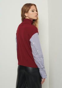 Burgundy Corinne Mixed Media Turtleneck | Women's Sweater by Derek Lam