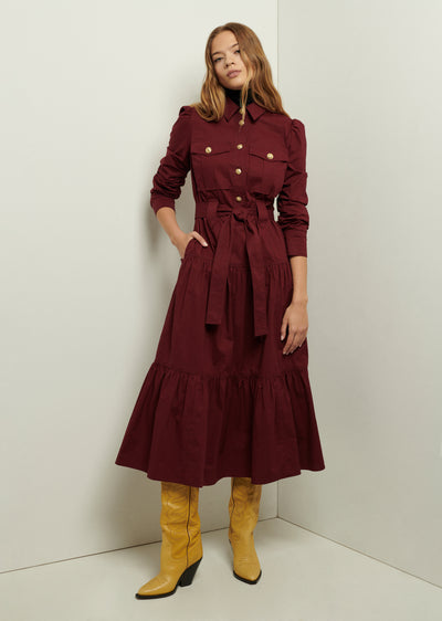 Burgundy Donna Long Sleeve Utility Shirt Dress | Women's Dress by Derek Lam 10 Crosby