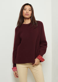 Burgundy-Pink Multi Marcia Long Sleeve Combo Crewneck Sweater | Women's Top by Derek Lam 10 Crosby