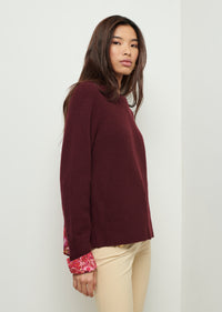 Burgundy-Pink Multi Marcia Long Sleeve Combo Crewneck Sweater | Women's Top by Derek Lam 10 Crosby