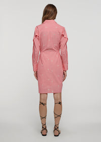 Coral-Ecru Charlotte Tie Waist Shirt Dress | Women's Dress by Derek Lam 10 Crosby