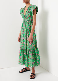 Green Multi Greta Ruffle Sleeve Dress | Women's Dress by Derek Lam 10 Crosby