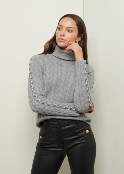 Grey Pippa Lace Up Turtleneck | Women's Sweater by Derek Lam 10 Crosby