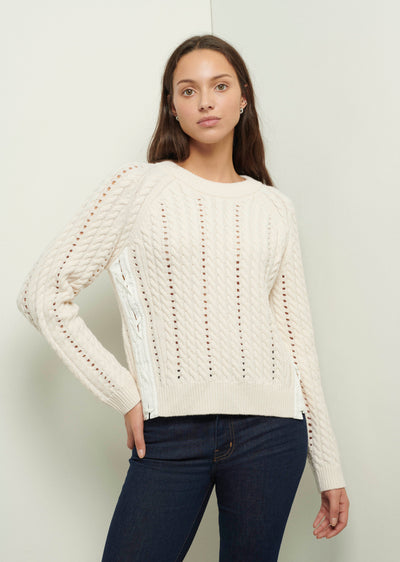 Ivory Aitana Lace Up Crewneck Sweater | Women's Sweater by Derek Lam
