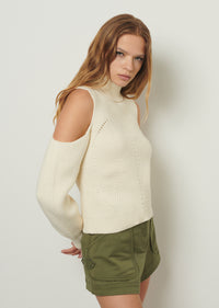 Ivory Anita Cold Shoulder Turtleneck | Women's Sweater by Derek Lam