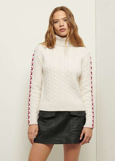 Ivory Pippa Lace Up Turtleneck | Women's Sweater by Derek Lam 10 Crosby