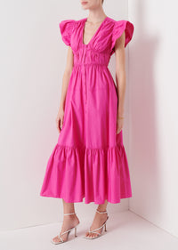 Magenta Greta Ruffle Sleeve Dress | Women's Dress by Derek Lam