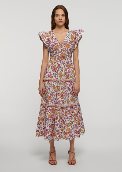 Marigold-Lilac Beatrice Lace Up V-Neck Dress | Women's Dress by Derek Lam 10 Crosby
