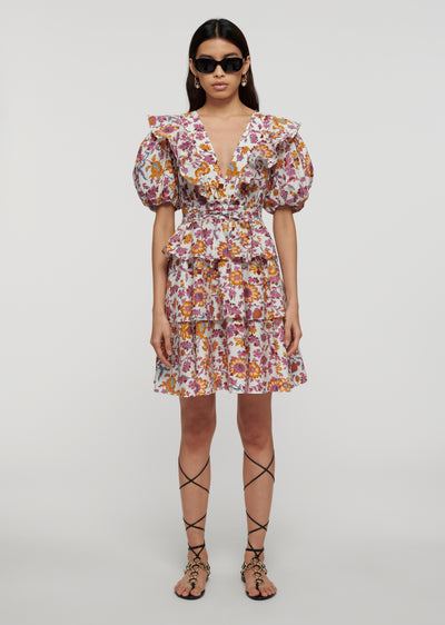 Marigold-Lilac Ophelia V-Neck Ruffle Dress | Women's Dress by Derek Lam 10 Crosby