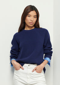 Navy-Cobalt Multi Marcia Long Sleeve Combo Crewneck Sweater | Women's Top by Derek Lam 10 Crosby