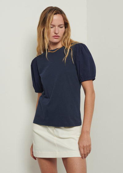 Navy Eva Puff Sleeve T-Shirt | Women's T-Shirt by Derek Lam