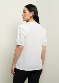 Optic White Eva Puff Sleeve T-Shirt | Women's T-Shirt by Derek Lam