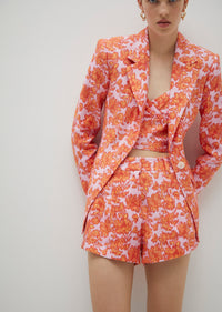 Coral Orange Multi-Coral Tonal Combo Arleth Shrunken Utility Jacket | Women's Jacket by Derek Lam 10 Crosby