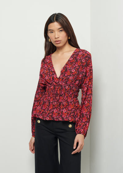 Red Multi Lilith V-Neck Blouse | Women's Top by Derek Lam 10 Crosby
