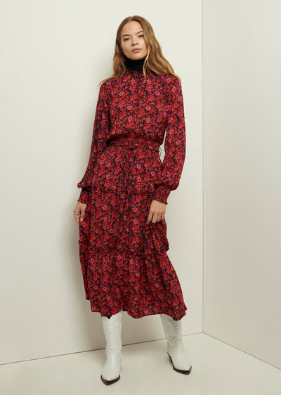 Red Multi Rebecca Smocked Dress | Women's Dress by Derek Lam 10 Crosby