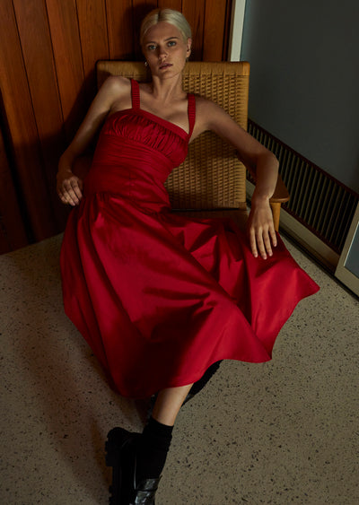 Red Selena Gathered Bust Dress | Women's Dress by Derek Lam 10 Crosby
