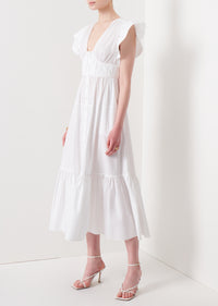 White Greta Ruffle Sleeve Dress | Women's Dress by Derek Lam
