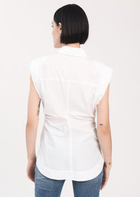 White Ivy Sleeveless Ruched Button Down Shirt | Women's Top by Derek Lam 10 Crosby