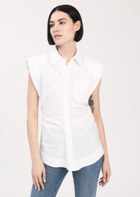 White Ivy Sleeveless Ruched Button Down Shirt | Women's Top by Derek Lam 10 Crosby