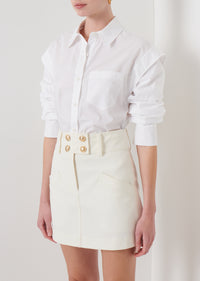 White Marley Ruched Sleeve Button Down Shirt | Women's Top by Derek Lam 10 Crosby